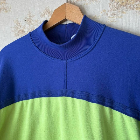 Vintage 80s 90s Nike retro neon green blue mock neck color block sweatshirt L - Picture 4 of 8
